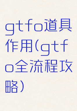 gtfo道具作用(gtfo全流程攻略)