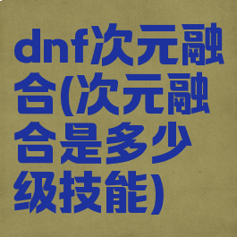 dnf次元融合(次元融合是多少级技能)